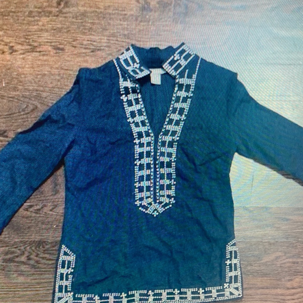 Beaded Navy Tunic Top